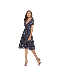 Vestido de gasa con cuello en V y manga corta para mujer