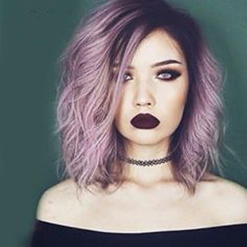 Worldflying New Fashion Short Wavy Synthetic Hair Wig Ombre Purple Heat Resistant Wigs