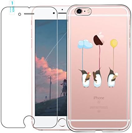 iPhone 6 Plus / 6S Plus Case with Tempered Glass Screen Protector, Blossom01 Ultra Thin Soft Gel TPU Silicone Case Cover with Cute Cartoon for Apple iPhone 6 Plus / 6S Plus - Penguin