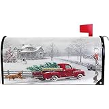 Red Truck Funny Dog Snow Mailbox Cover - Magnetic Standard Size Christmas Snowman Snowflake Mailbox Covers - 21