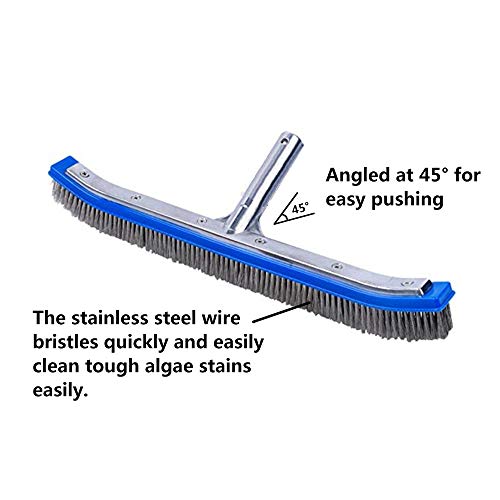 Lalapool Heavy Duty 18" Aluminum Swimming Pool Brush,Stainless Steel Wire Bristle Pool Brush for Walls,Tiles & Floors Curved Cleaning Brushes