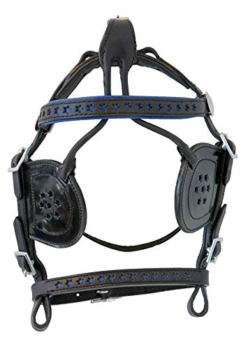 Equitem Black Leather Mini Pony Driving Harness with Blue Stars