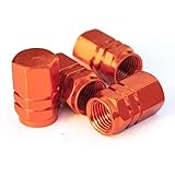 UFRAME Tire Stem Valve Caps Cover Hexagon Shape (Set of 4pcs) Aluminum with Gasket Rubber Rings Universal fit for All Cars and Bike (Orange)