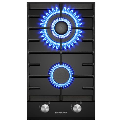 GASLAND GH2302BG1FC Glas Gaskochfeld 2 Flammig, Butan Gas Kochfeld mit Wok Brenner, Einbau Gaskochfeld, 30 cm Schwarz Glasherd, Gas Kocher 5200 Watt,