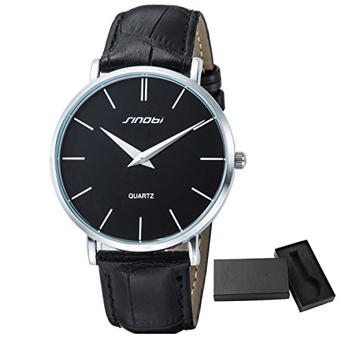 Men's Watch Super Slim Casual Analog Quartz Watch Leather Band Black