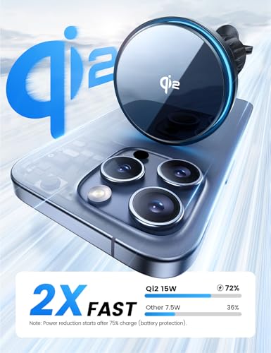 Lamicall Cargador para Auto Inalámbrico - [Qi2 15W Carga Rápida] 360°Ajustable para mag Safe Charger, Iman Celular Auto Coche Ventilador o Tablero, para iPhone 17 Pro MAX 16 15 14 13 y Samsung S25