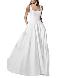 Bekvamlighet Square Neck Satin Wedding Gowns for