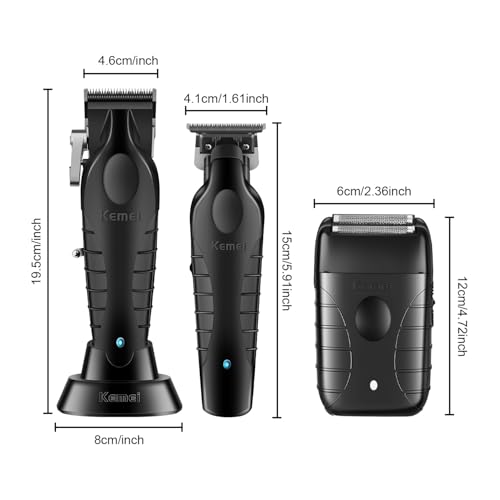 KEMEI Professional Hair Clipper for Men, Cordless T Blade, Complete Hair Cutting Kit with 11 Guides, Fast USB Rechargeable