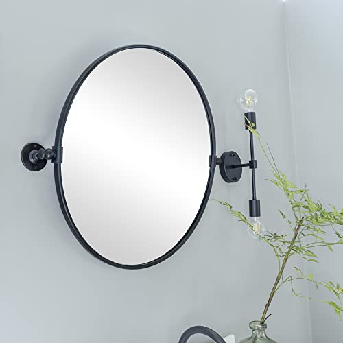Round Pivot Bathroom Mirror Black Circle Metal Framed Tilting Beveled