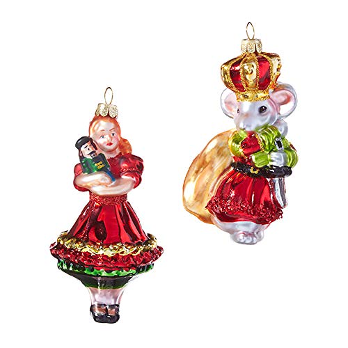 Red Green Goldtone Nutcracker Suite 4 inch Glass Decorative Christmas Ornament, Set of 2