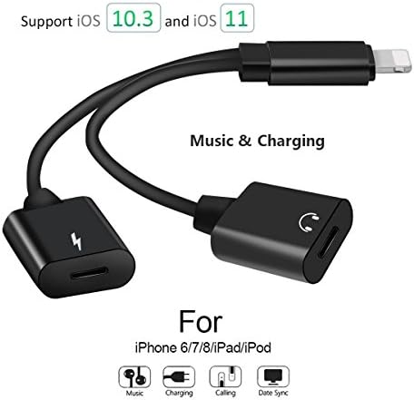 VANSA Dual Adapter for iPhone 7/7 Plus/8/8 Plus/X Double Lightning Headphones Audio &amp; Charger 2 in 1 Converter Support iOS 11,Listen to Music with Favorite Headphone and Charge Your iPhone