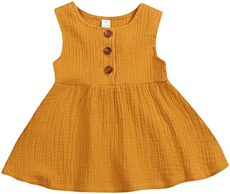 GSHOOTS Baby Girls' Sleeveless Dress Toddler Girls Linen Dress Infant Girl Solid Dress Newborn Girl Button Dress