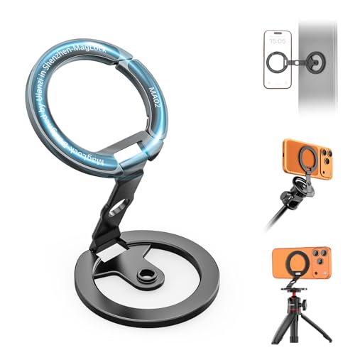 ULANZI MA02 Dual Magnetic Ring Phone Grip Stand, Aluminum for MagSafe Gym Kickstand Compatible with iPhone 17-12 Series, Foldable Phone Tripod Mount with 1/4" Screw for Live Streaming Vlog