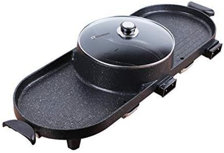 review Barbecue electric barbecue pot with hot pot 2-in-1, indoor / outdoor 1400 watt electric oven / teppanyaki electric barbecue grill / hot pot, non-smoking electric barbecue grill with one hot pot teppan