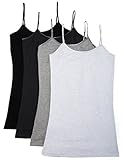4 Pack Caramel Cantina Juniors Long Length Basic Cami (Large, Black/Charcoal/Mhg/Hg)