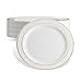 DELUXE PLASTIC PARTY DISPOSABLE PLATES | 7.5 Inch Hard Wedding Appetizer Plates | White with Gold Rim, 40 Pack | Elegant & Fancy Heavy Duty Party Supplies Plates for all Holidays & Occasions