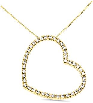 0.50CTW 14K Yellow Gold Genuine Natural Diamond Floating Heart Pendant With Square Box Chain Necklace