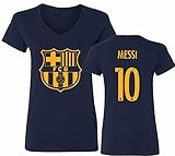 KING THREADS Barcelona Soccer Shirt Lionel Messi #10 Futbol Jersey Womens V-Neck T-Shirt