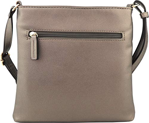 B BRENTANO Vegan Medium Crossbody Handbag Purse (Pewter.)