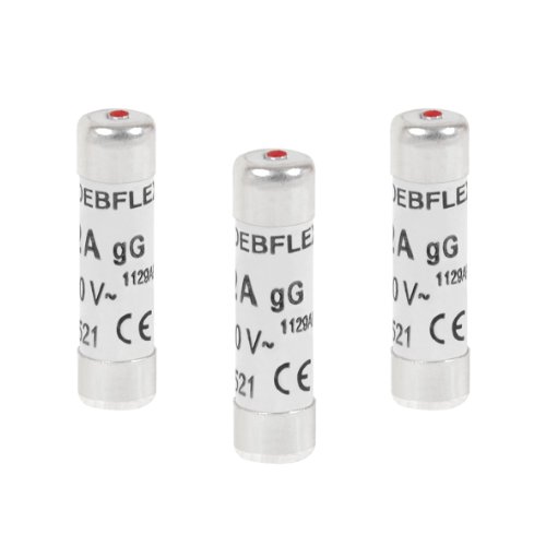 Deblex 715306 Electronic Fuse Ceramic Fuse with Indicator Light 10A Pack of 3 Fuses with Indicator 8.5 x 31.5 10A 380 Volts