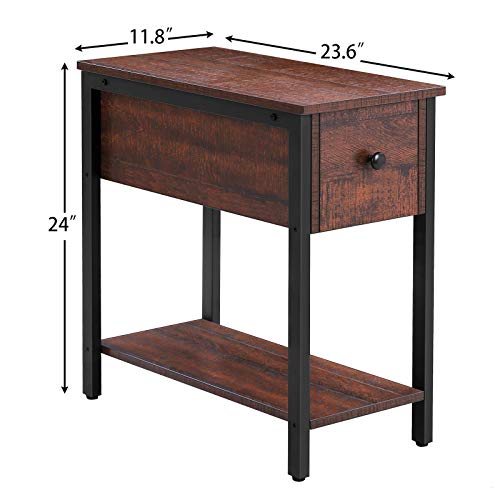 HOOBRO Set of 2 Narrow End Table, 2Tier Nightstand with Drawer and