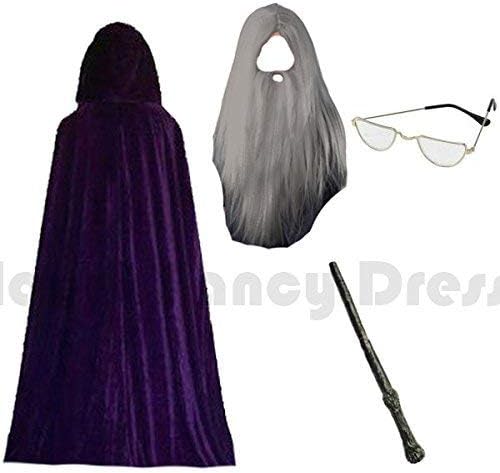 Blue Planet Fancy Dress Childrens Kids Boys Purple Wizard Cape, Half Moon Glasses, Wig,Beard & Wand Book Week Day Costume