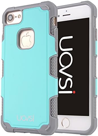 iPhone 7 Case,UOVSI[Soft Series] iphone7 Dual Layer Case Hard PC+Anti-Skid Silicone Heavy Duty Protection For iPhone 7 4.7 inch [With Free Screen Protector] (Green Grey)