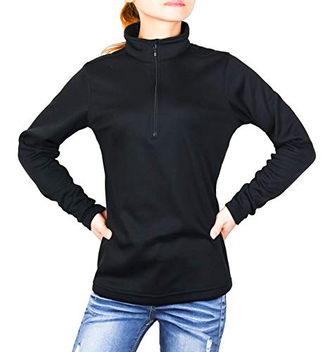 Litume Women's Long Sleeve Shirt with Zip, Odor Control & Quick-Dry Active Sports Shirt for Hiking, Running, Sports (NKJ009, Black, S)