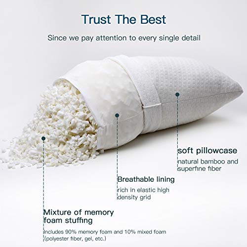 Fond Dream Hypoallergenic Memory Foam Bed Pillow Bamboo Queen Size Ivory Adjustable Loft Shredded Pillow for Home,Hotel Sleeping CertiPUR-US Certified (Single) - 28\'\'x 20\'\'