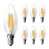 Ascher 6 Pack 4W E12 LED Filament Candle Light Bulb, 40W Incandescent Bulb Equivalent, Not Dimmable, 420LM, Warm White 2700K, E12 Candelabra Base Lamp, E12 C35 LED Edison Vintage Bulb