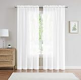 Jane - Rod Pocket Semi-Sheer Curtains - 2 Pieces - Total Size 108" W x 84" L - Natural Light Flow Material Durable - for Bedroom - Living Room - Kid's Room and Kitchen (54" W x 84" L, White)