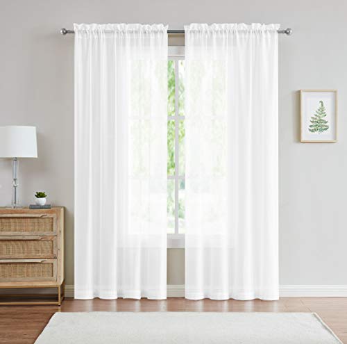 Jane - Rod Pocket Semi-Sheer Curtains - 2 Pieces - Total Size 108" W x 84" L - Natural Light Flow Material Durable - for Bedroom - Living Room - Kid's Room and Kitchen (54" W x 84" L, White)