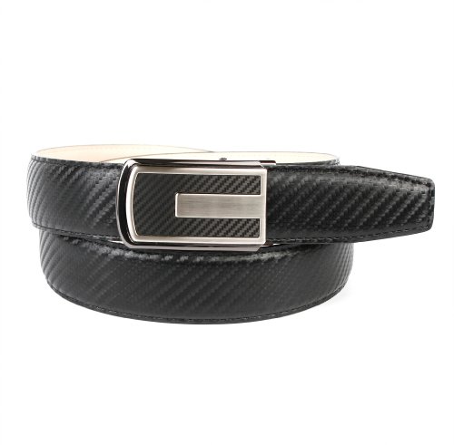 Anthoni Crown Leather Men`s Belt Black Carbon 36"-48" with Black Metallic Automatic Buckle/3ckb10 (48)