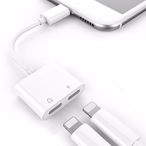 Headphone Adapter,2 in 1 Audio Jack+Charge Converter Earphone Adaptor for Phone X/Xs/Xs Max/XR Phone 8/8Plus 7/7 Plus Accessories Headphone Cable Splitter Audio Headphone Cable Earbud Adapter-White