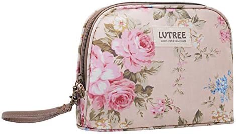 Lvtree Cosmetic Makeup Bag, Portable Handy Waterproof Travel Organizer Countryside Flower Floral Pencil Pen Sleeve Case Cosmetic Toiletry Pouch Purse for Women Girls, Pink