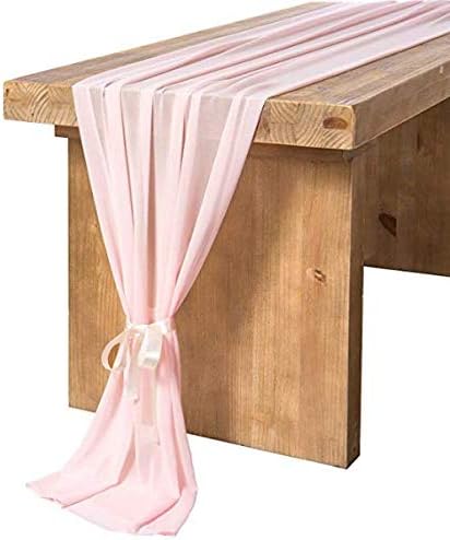 Gnognauq Pink Chiffon Table Runner Sashes Chair Cover for Wedding Party Event Banquet Dining Table Home Decor 3M
