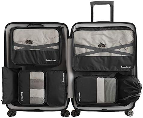 Packing Cubes 7 Sets -3 Packing Cubes + 2 Pouches+ 1 Underwear Pouch + 1 Shoes Bag (Black)