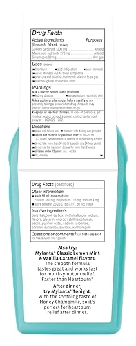 MYLANTA HEARTBURN AND GAS RELIEF, LIQUID ANTACID, COAT & COOL FORMULA, MINT CHOCOLATE FLAVOR, 12 FL OZ