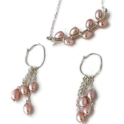 Blush Pink Pearl Jewelry Set Sterling Silver Freshwater