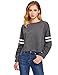SweatyRocks Women's Striped Long Sleeve Crewneck Crop Top Sweatshirt Dark Grey S