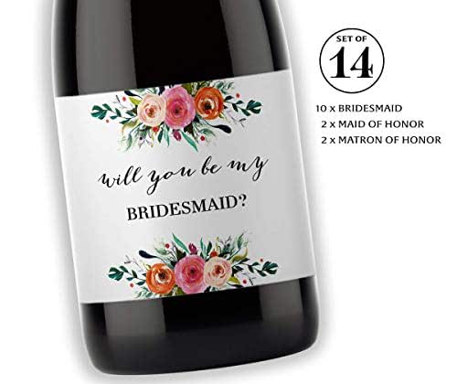 Amazon.com: SET of 14 Bridesmaid Mini Champagne Labels, Bridesmaid Proposal, Maid of Honor Ask ...