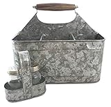 Galvanized Metal Caddy Plus Matching Salt and Pepper Shaker Farmhouse Rustic Carry-All Picnic Kitchen Utensil Organizer Condiment Holder by Well Pack Box