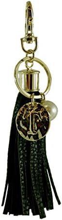Monogrammed Faux Leather Tassel Keychain (T)