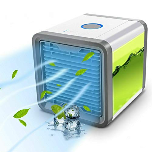 PETU Personal Air Conditioner Fan, Small Personal USB Air Cooler Mini Air Purifier Humidifier with LED Lights, Air Circulator Cooler Humidifier Bladeless Quiet for Office, Dorm (White, OneSize)