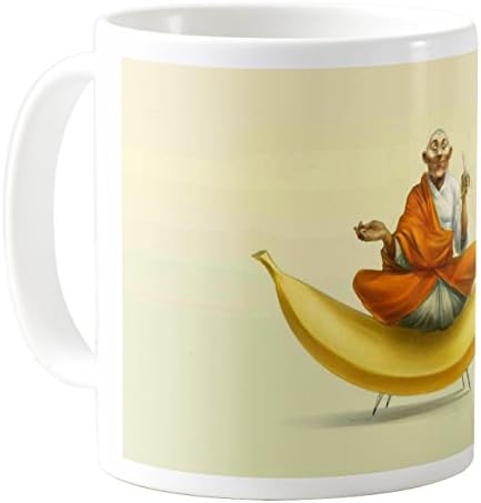 AquaSakura - Monk Meditating on a Banana - 11oz Ceramic Coffee Mug Tea Cup