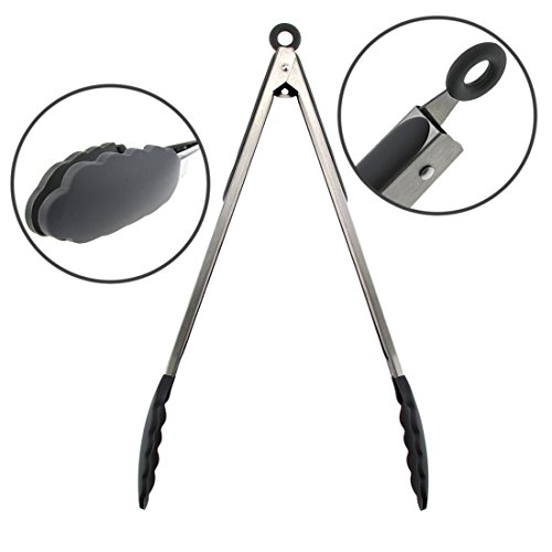 Makimy Stainless Steel Silicone Locking Tongs 12-inch