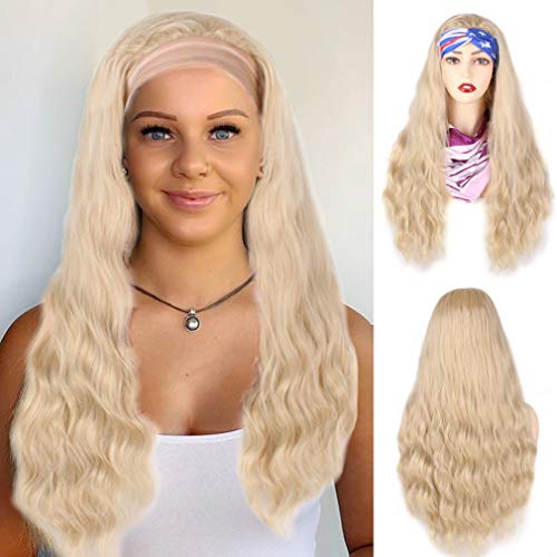 Pweouke-24-Inch-Blonde-Loose-Wave-Headband-Wigs-for-Black-Women-Scarf-Wig-Curly-Natural-Hair-Wig-with-Headband-Attached-Synthetic-Glueless-None-Lace-Front-Wigs-Long-Natural-Wave-Hair-Wig-15