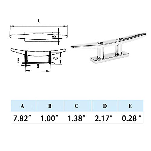 Thorn Mooring Boat Dock Cleat Marine Stainless Steel Flat Top 2 Holes (8-in,2-Pack)