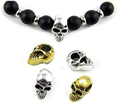 PlanetZia 10pcs 12mm Detailed Metal Skull Beads 12x10mm USA Made for Jewelry Making TVT-RZ65-N (Antique Gold)