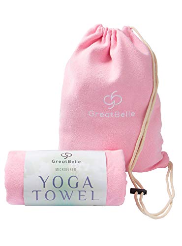 GreatBelle Yoga Towel with Storage Pouch (72″ x 26″) Nature Pink – Non-Slip Super Absorbent Microfiber Mat Yoga Towel Use for Bikram and Hot Yoga Pilates Fitness Exercise and Stretching